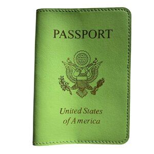Baekgaard Green Leather Passport Holder Case Cover Gold Print Pink Interior